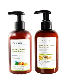 L'emarie Intensive Hair Growth Shampoo and Conditioner DUO + Thinning Hair With Biotin, Caffeine, Pea Peptide, Herbal Extracts, Essential Oils - Hair Growth Treatment for Men and Women (2 x 8.6 oz)