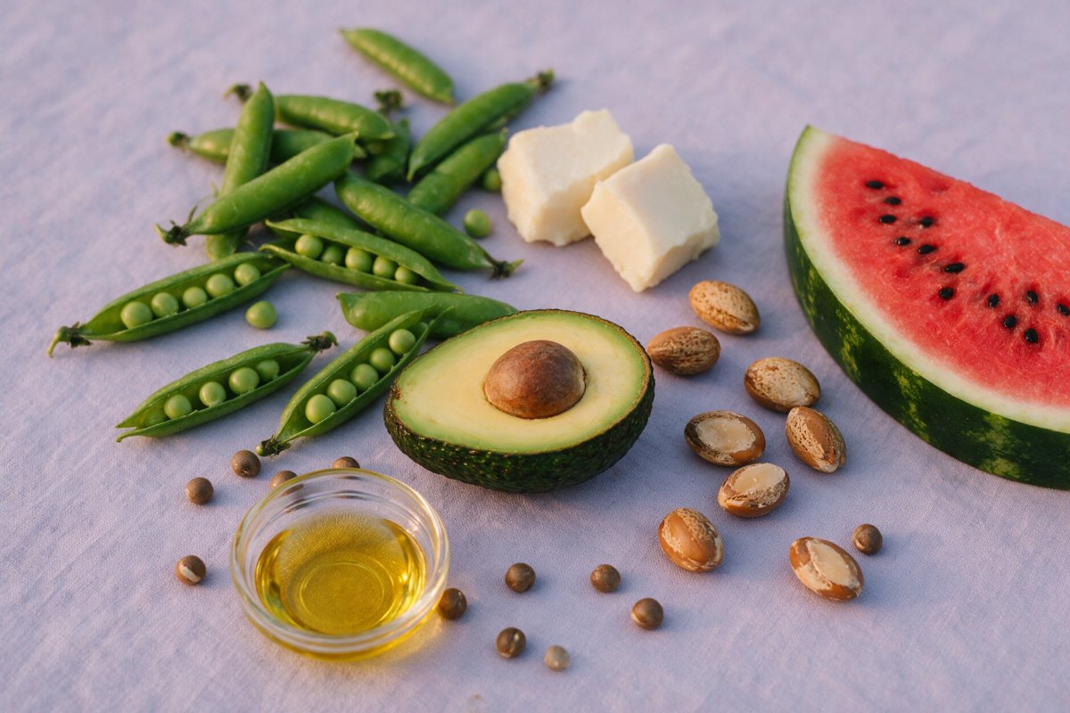 Peas, shea butter, avocado, argan, watermelon and jojoba, key ingredients in the Overnight Repair Leave-In Serum